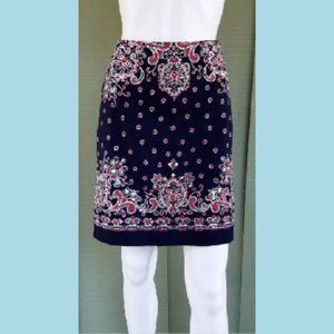 TALBOTS Navy Blue Red Stretch Cotton Skirt 8